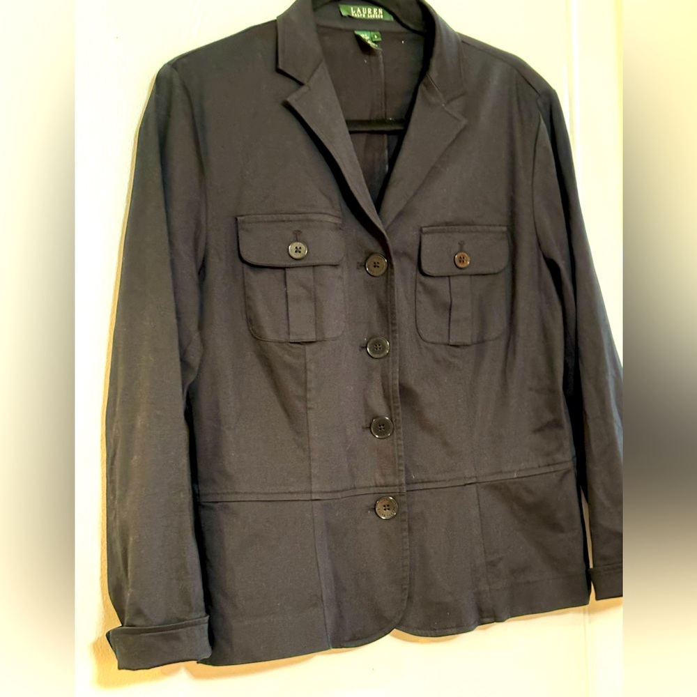 Lauren Ralph Lauren Black Cotton Jacket. Front Pickets, Button Front. Size Large - Picture 10 of 10